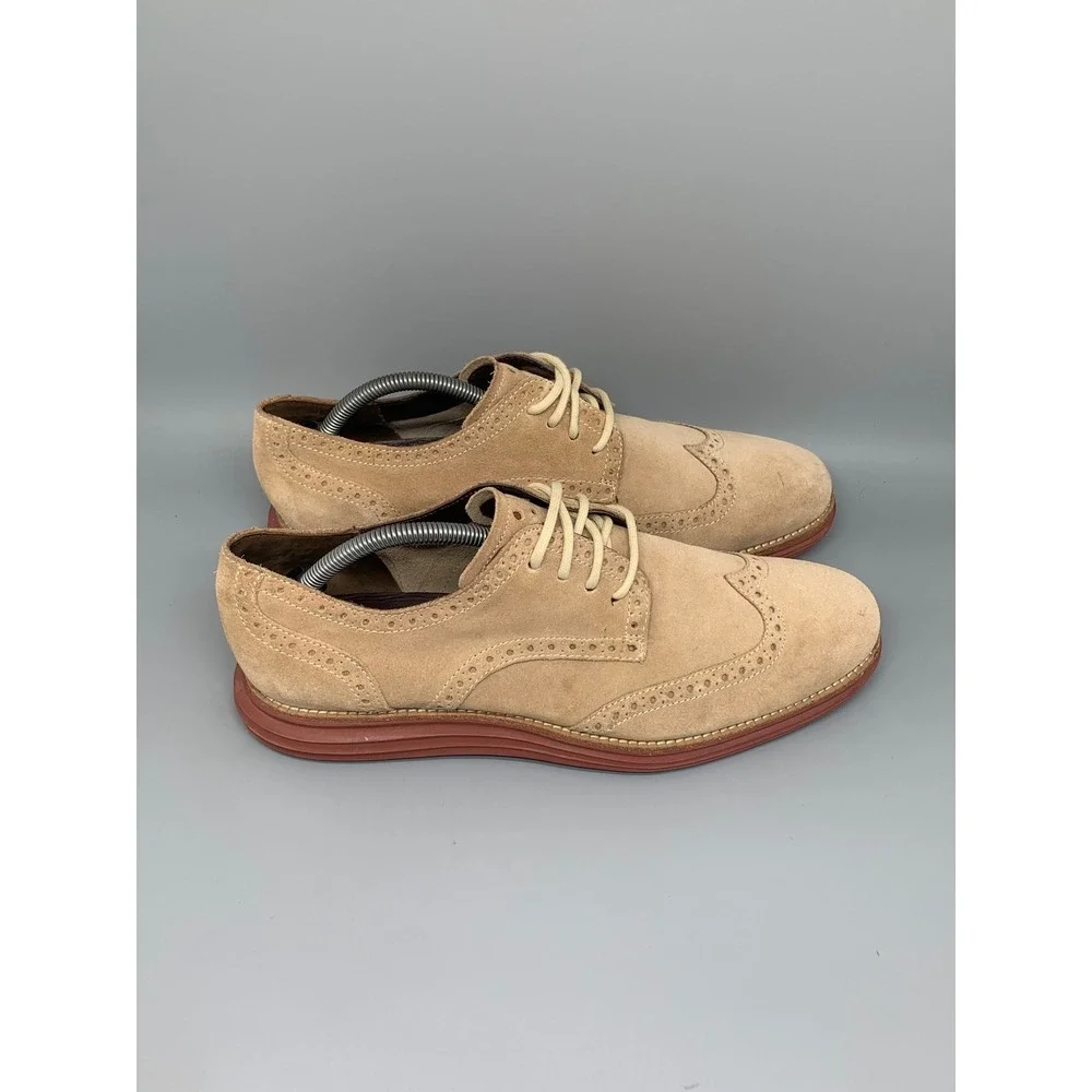 Cole Haan LunarGrand Tan Suede Wingtip Oxford Shoes C10228 Men's Sz 10.5
